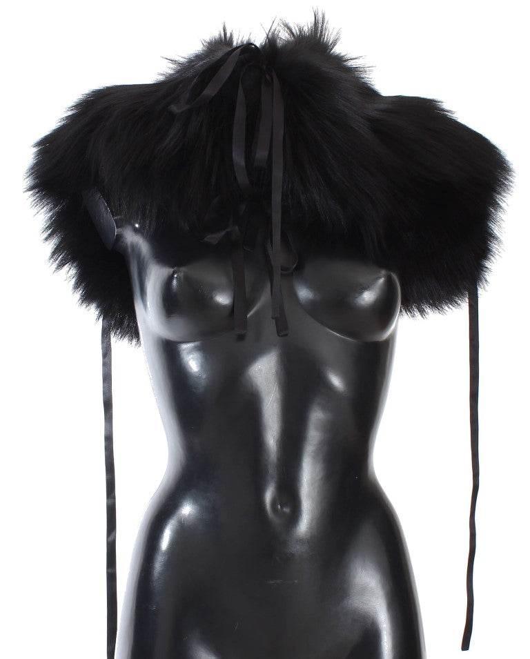 Dolce & Gabbana Black Fox Fur Shoulder Wrap Cover Collar Scarf - Hilstor
