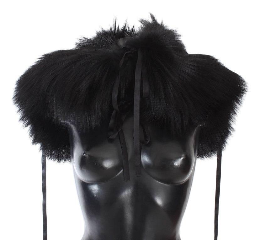 Dolce & Gabbana Black Fox Fur Shoulder Wrap Cover Collar Scarf - Hilstor