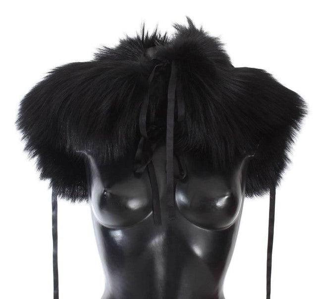 Dolce & Gabbana Black Fox Fur Shoulder Wrap Cover Collar Scarf - Hilstor