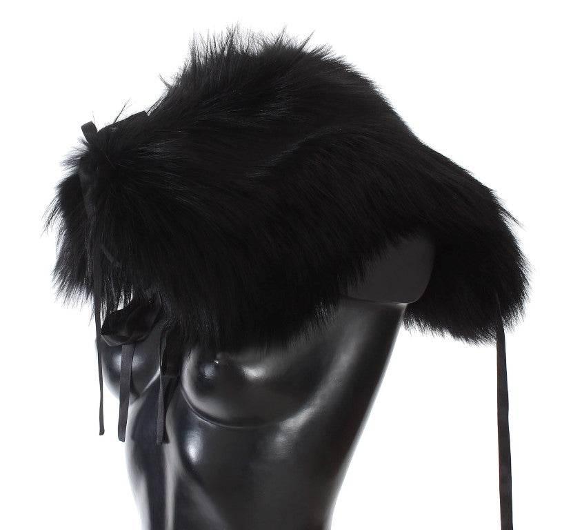 Dolce & Gabbana Black Fox Fur Shoulder Wrap Cover Collar Scarf - Hilstor