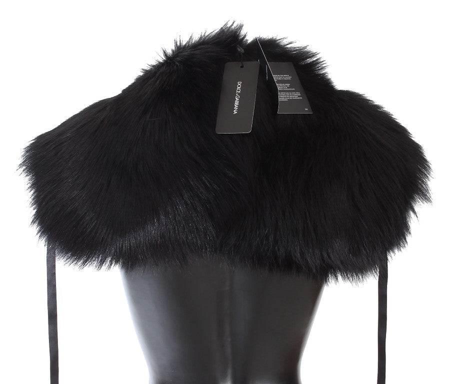 Dolce & Gabbana Black Fox Fur Shoulder Wrap Cover Collar Scarf - Hilstor