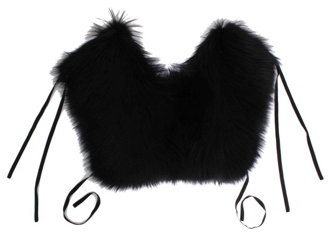 Dolce & Gabbana Black Fox Fur Shoulder Wrap Cover Collar Scarf - Hilstor
