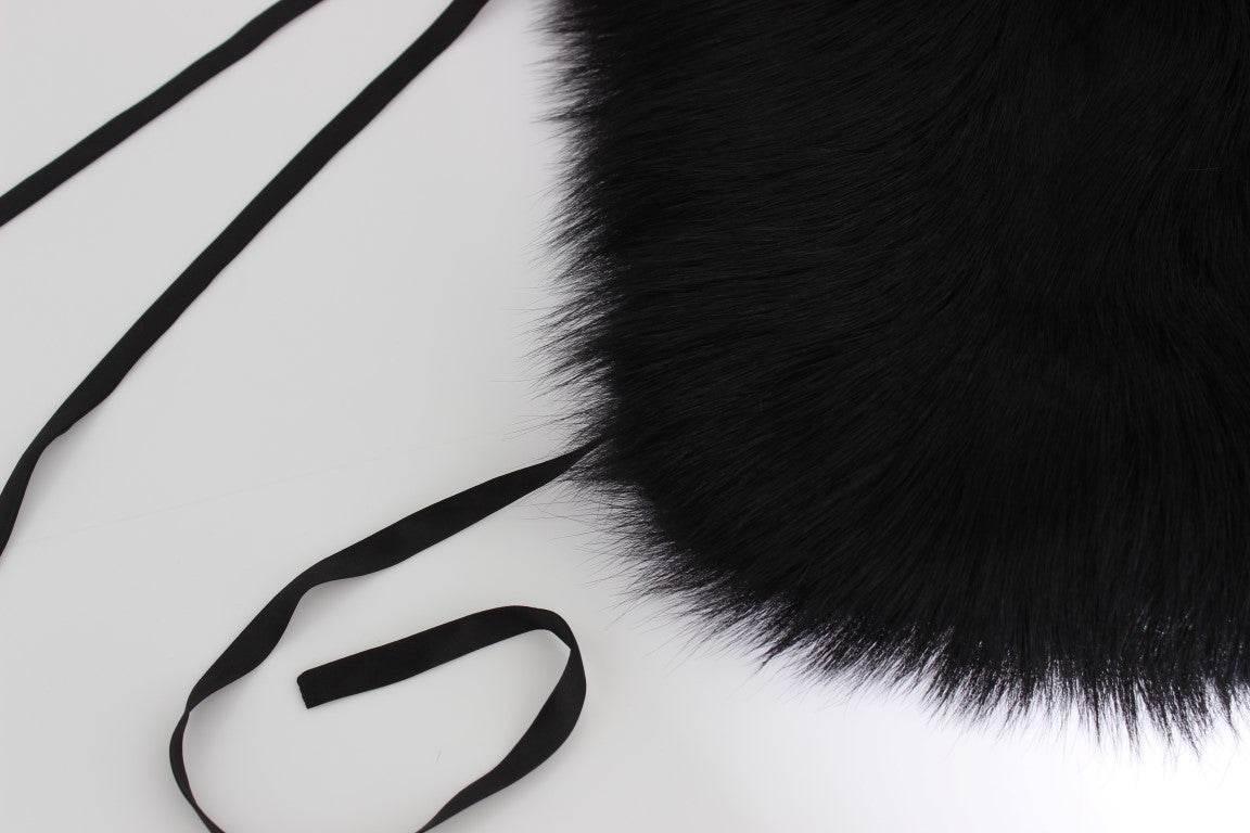 Dolce & Gabbana Black Fox Fur Shoulder Wrap Cover Collar Scarf - Hilstor