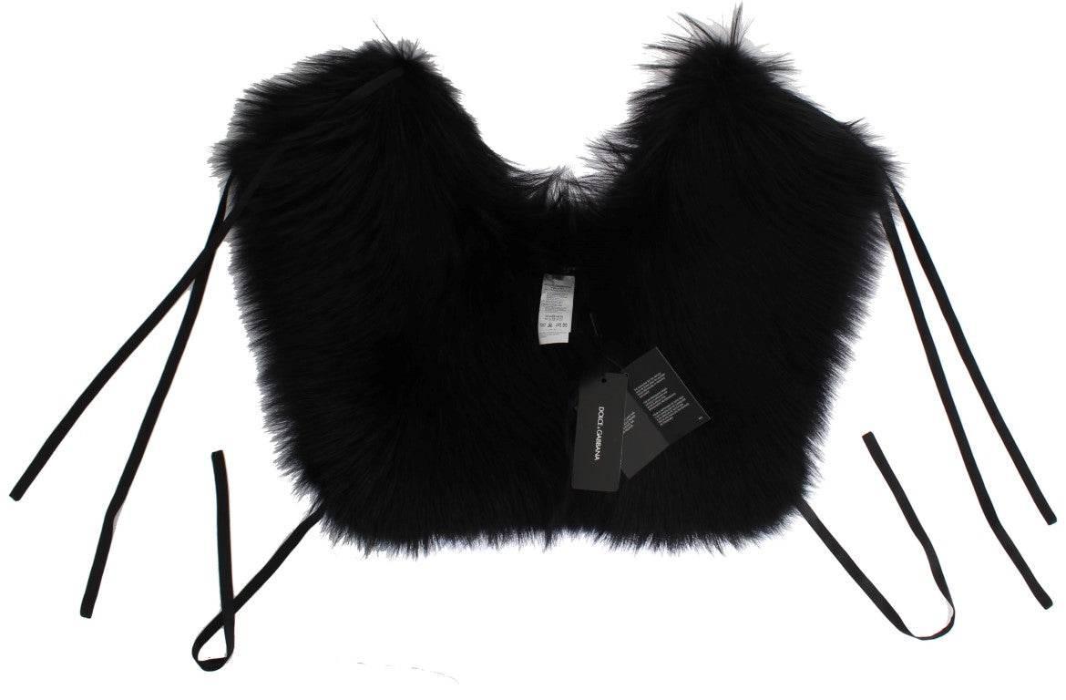Dolce & Gabbana Black Fox Fur Shoulder Wrap Cover Collar Scarf - Hilstor