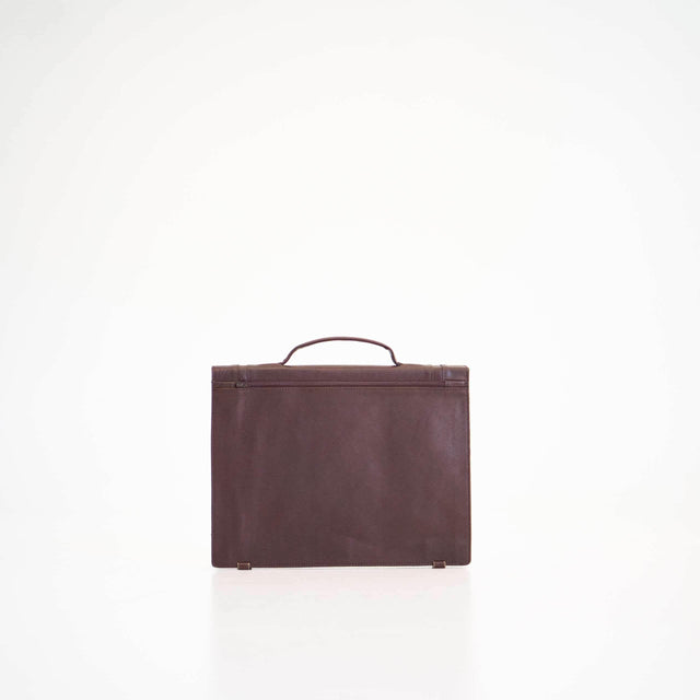 Briefcase No. 21 –Dark Brown, Slim Genuine Leather with A4 Zip Pocket, Handmade in Europe by Papillon - Hilstor