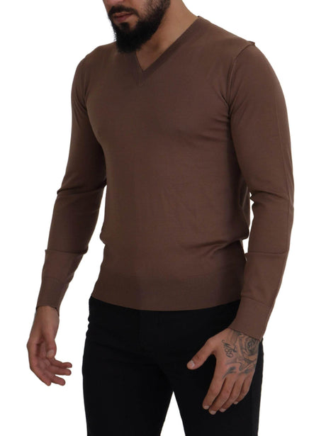 Dolce & Gabbana Brown Wool Men V-neck Pullover Sweater - Hilstor
