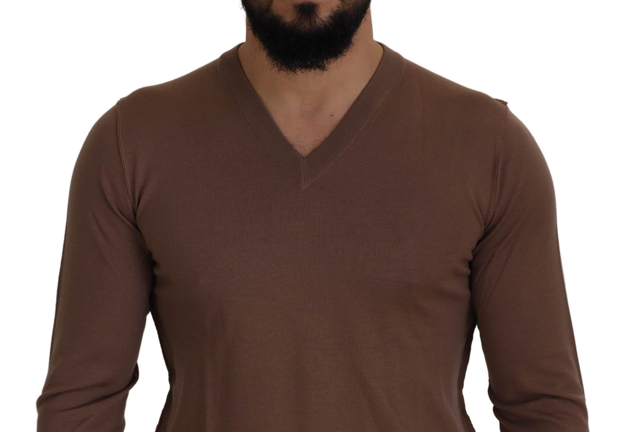 Dolce & Gabbana Brown Wool Men V-neck Pullover Sweater - Hilstor