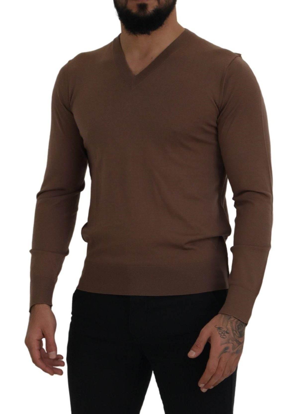 Dolce & Gabbana Brown Wool Men V-neck Pullover Sweater - Hilstor
