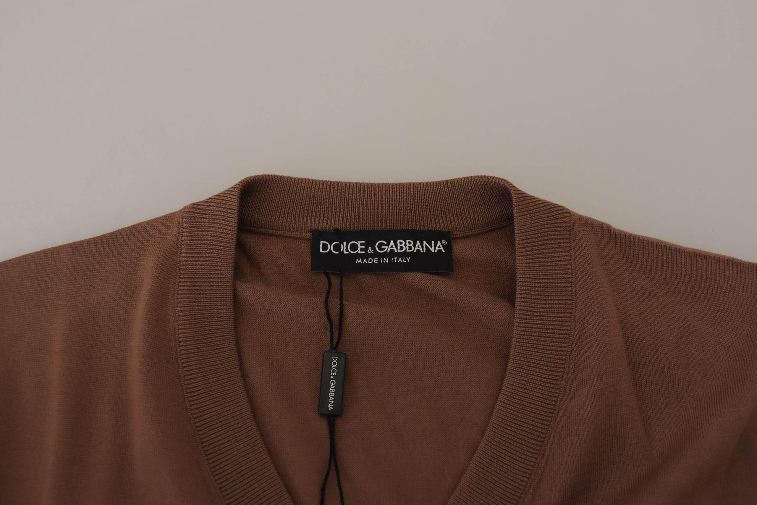 Dolce & Gabbana Brown Wool Men V-neck Pullover Sweater - Hilstor