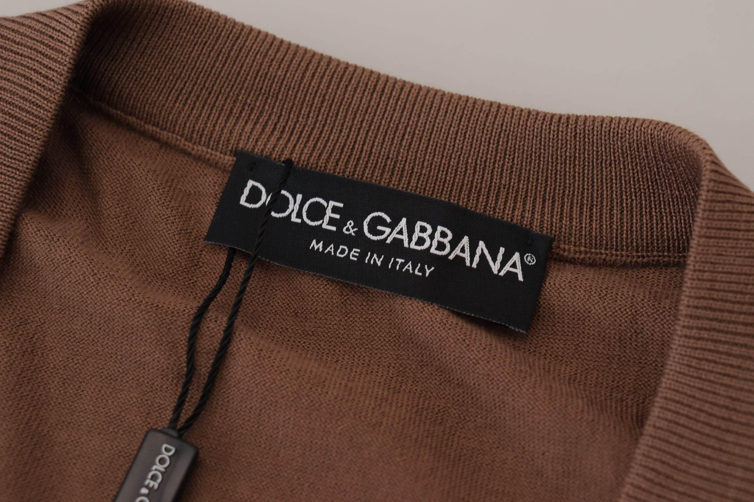 Dolce & Gabbana Brown Wool Men V-neck Pullover Sweater - Hilstor