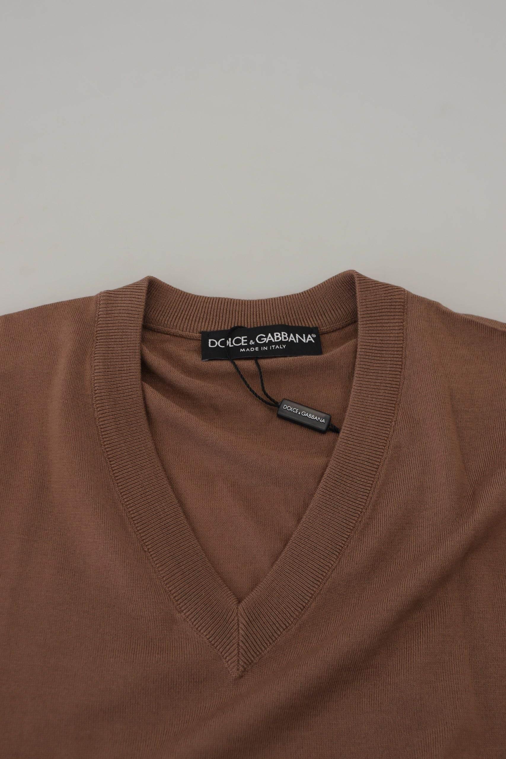 Dolce & Gabbana Brown Wool Men V-neck Pullover Sweater - Hilstor