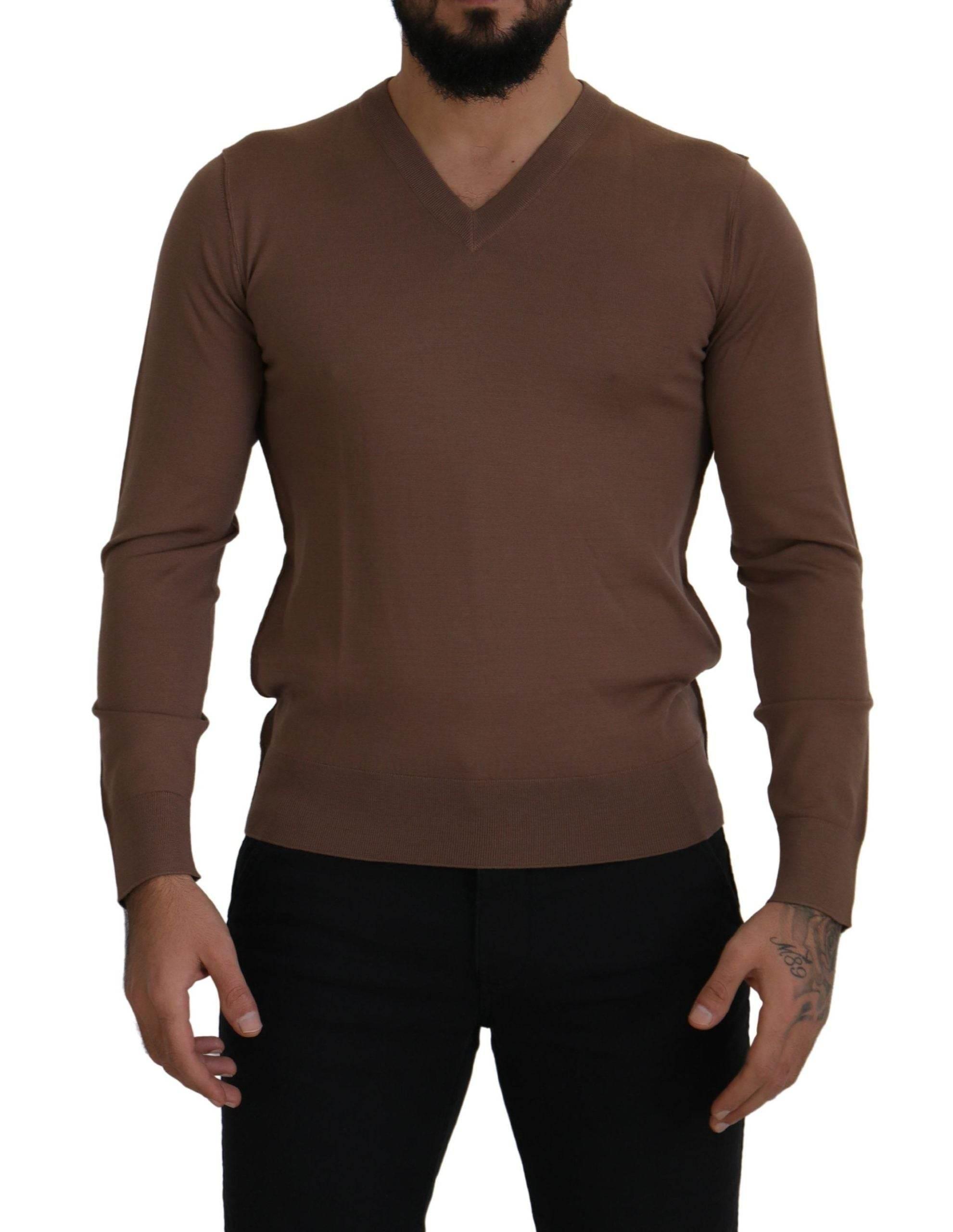 Dolce & Gabbana Brown Wool Men V-neck Pullover Sweater - Hilstor