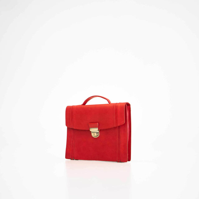 Briefcase No. 21 –Red, Slim Genuine Leather with A4 Zip Pocket, Handmade in Europe by Papillon - Hilstor