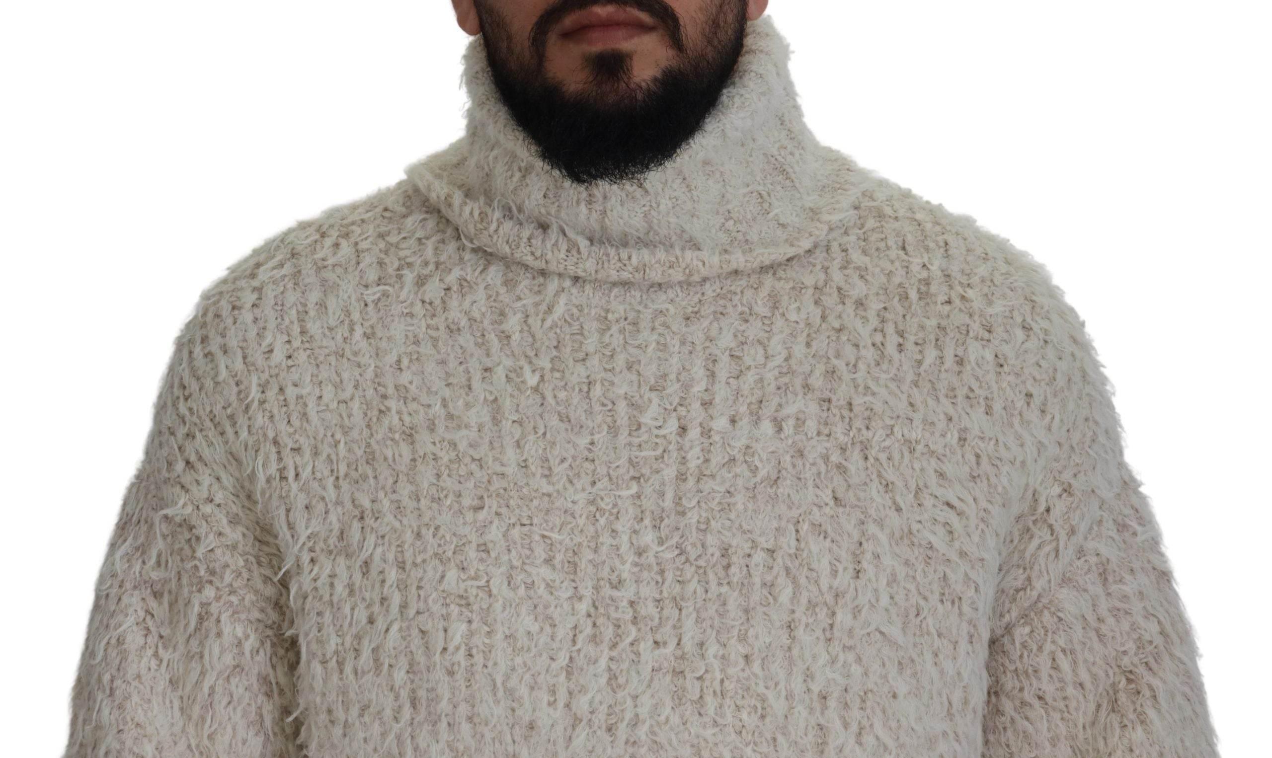 Dolce & Gabbana Cream Wool Knit Turtleneck Pullover Sweater - Hilstor
