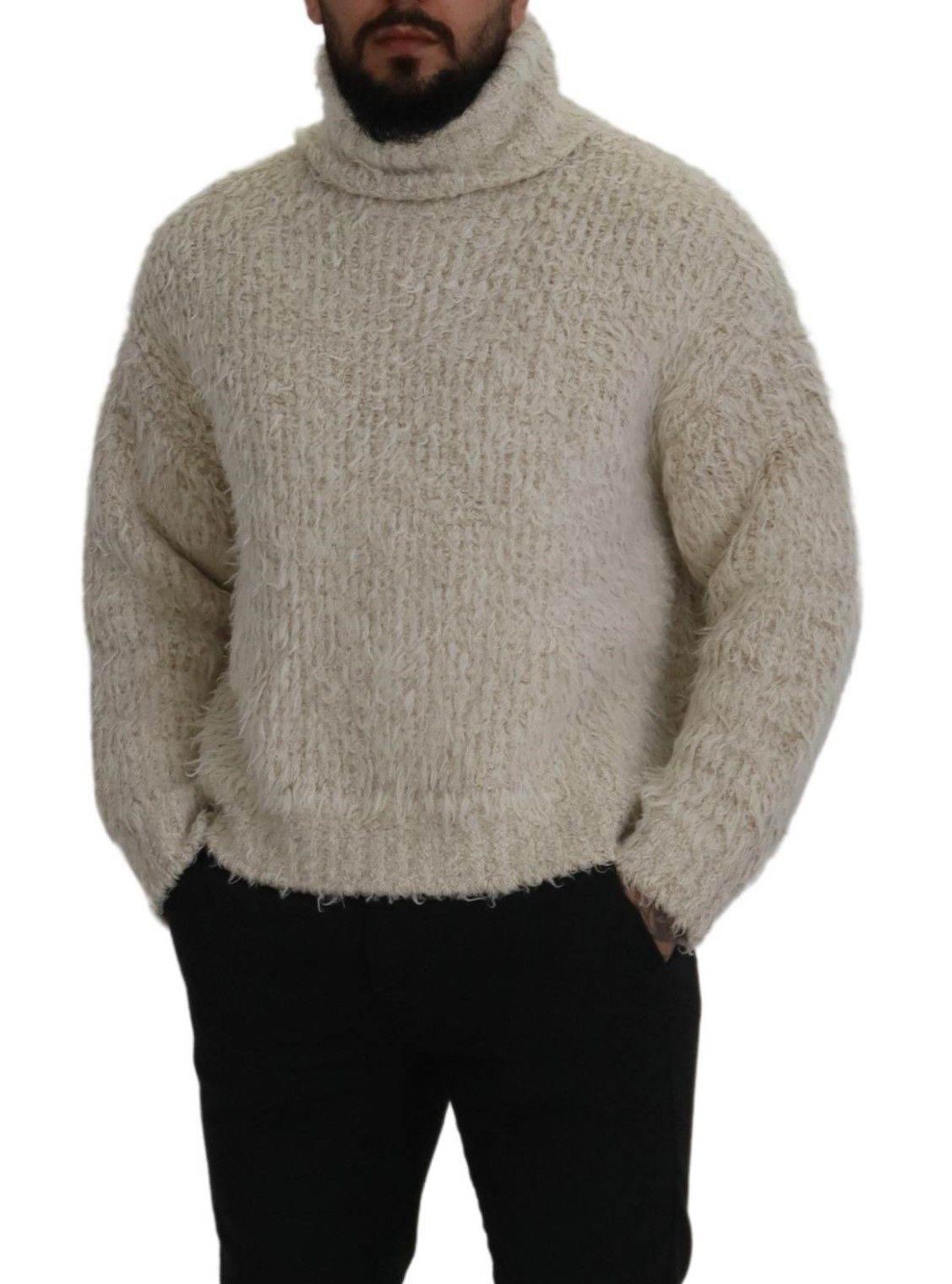 Dolce & Gabbana Cream Wool Knit Turtleneck Pullover Sweater - Hilstor