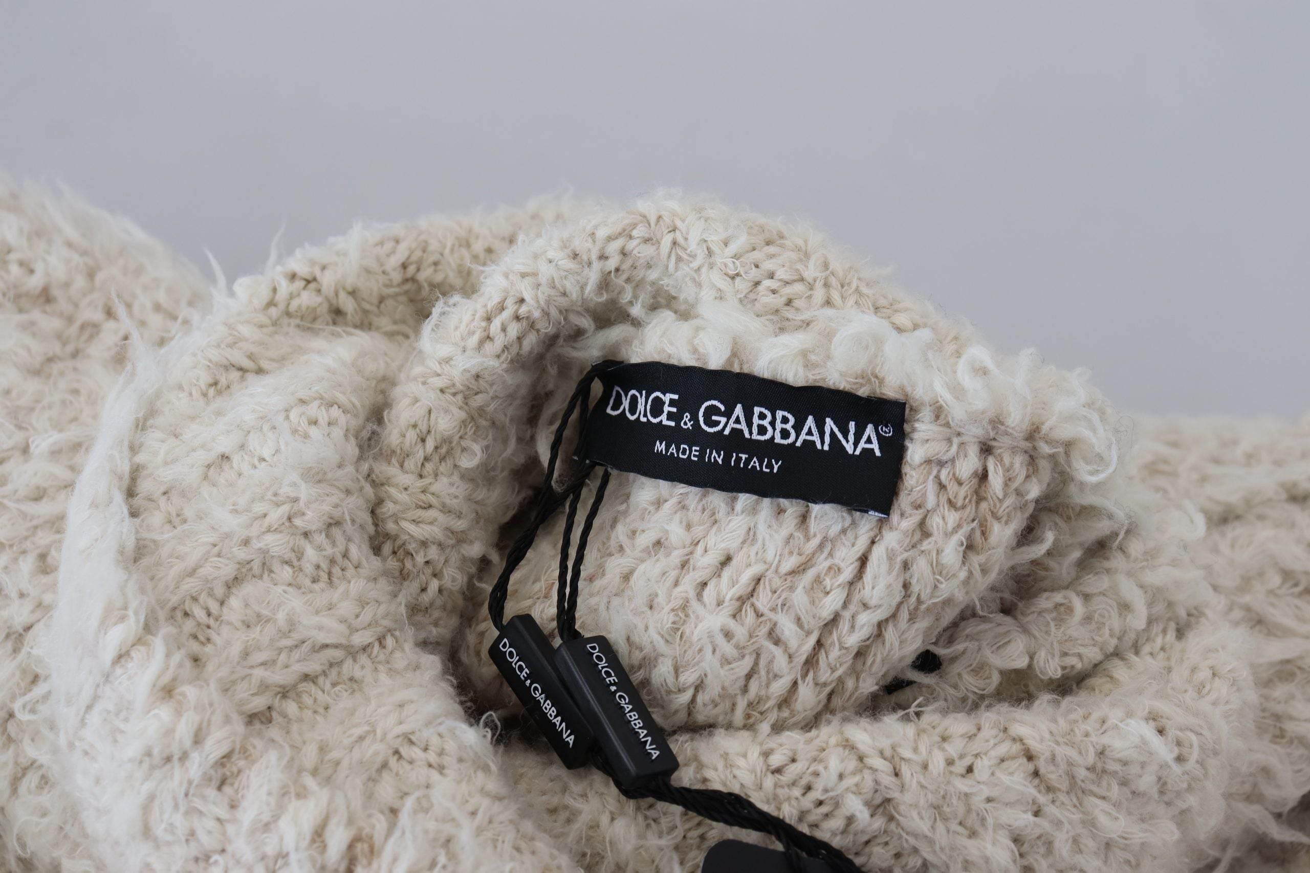 Dolce & Gabbana Cream Wool Knit Turtleneck Pullover Sweater - Hilstor