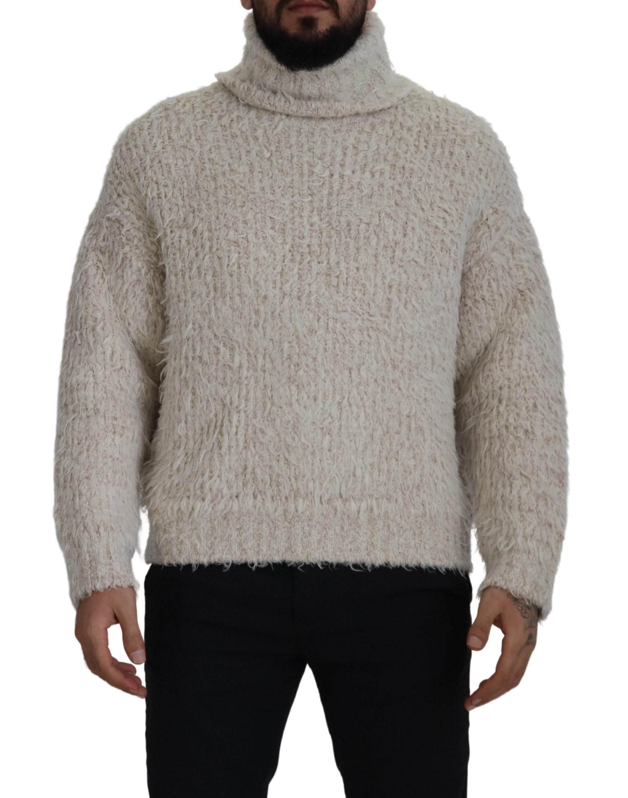 Dolce & Gabbana Cream Wool Knit Turtleneck Pullover Sweater - Hilstor