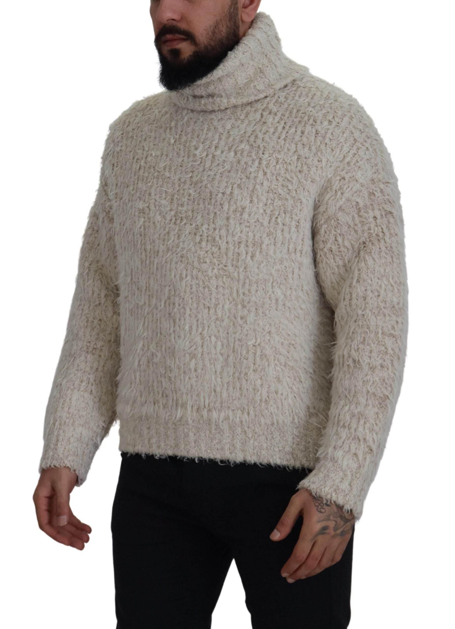 Dolce & Gabbana Cream Wool Knit Turtleneck Pullover Sweater - Hilstor