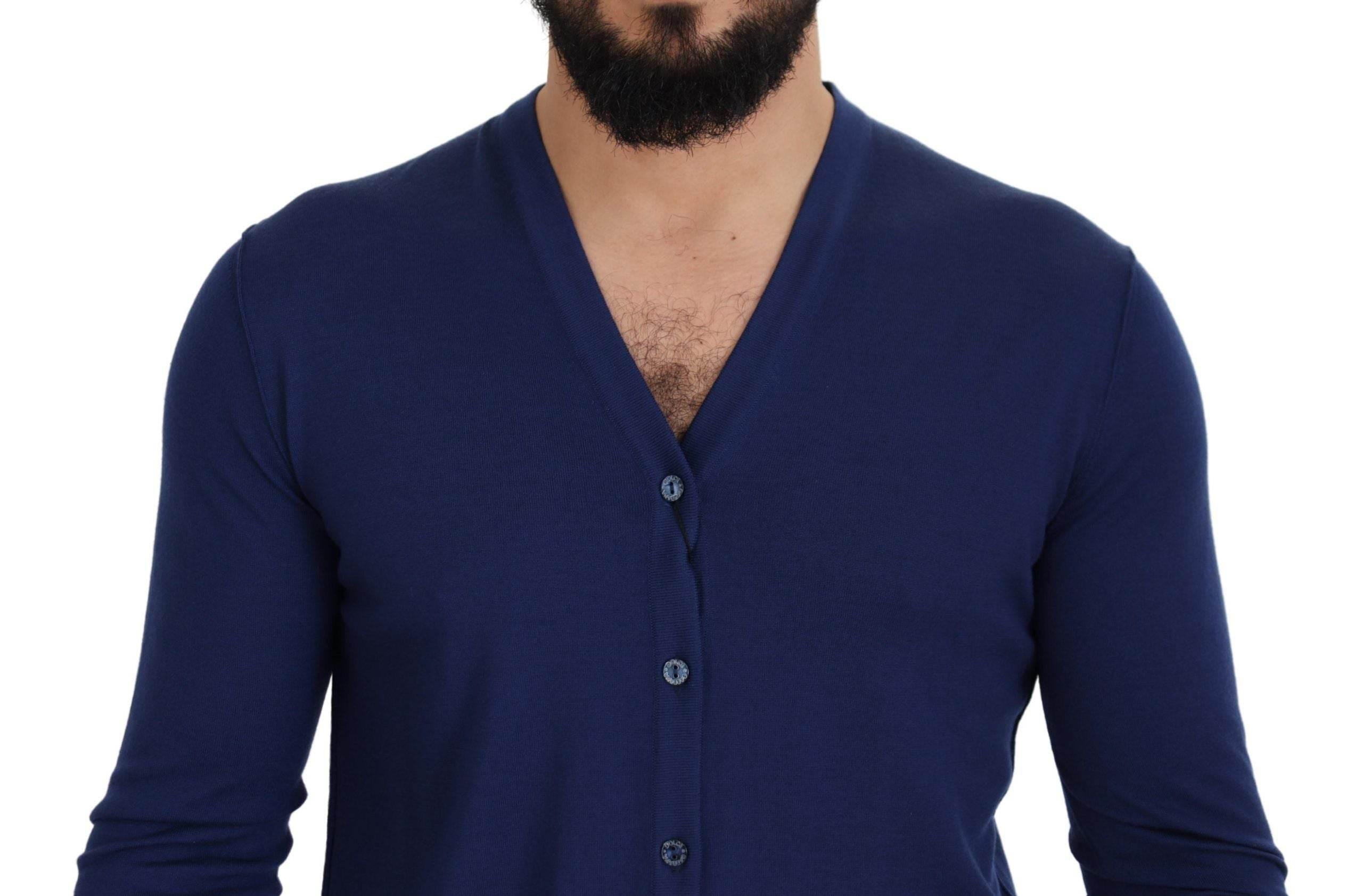 Dolce & Gabbana Blue Wool V-neck Button Down Cardigan Sweater - Hilstor