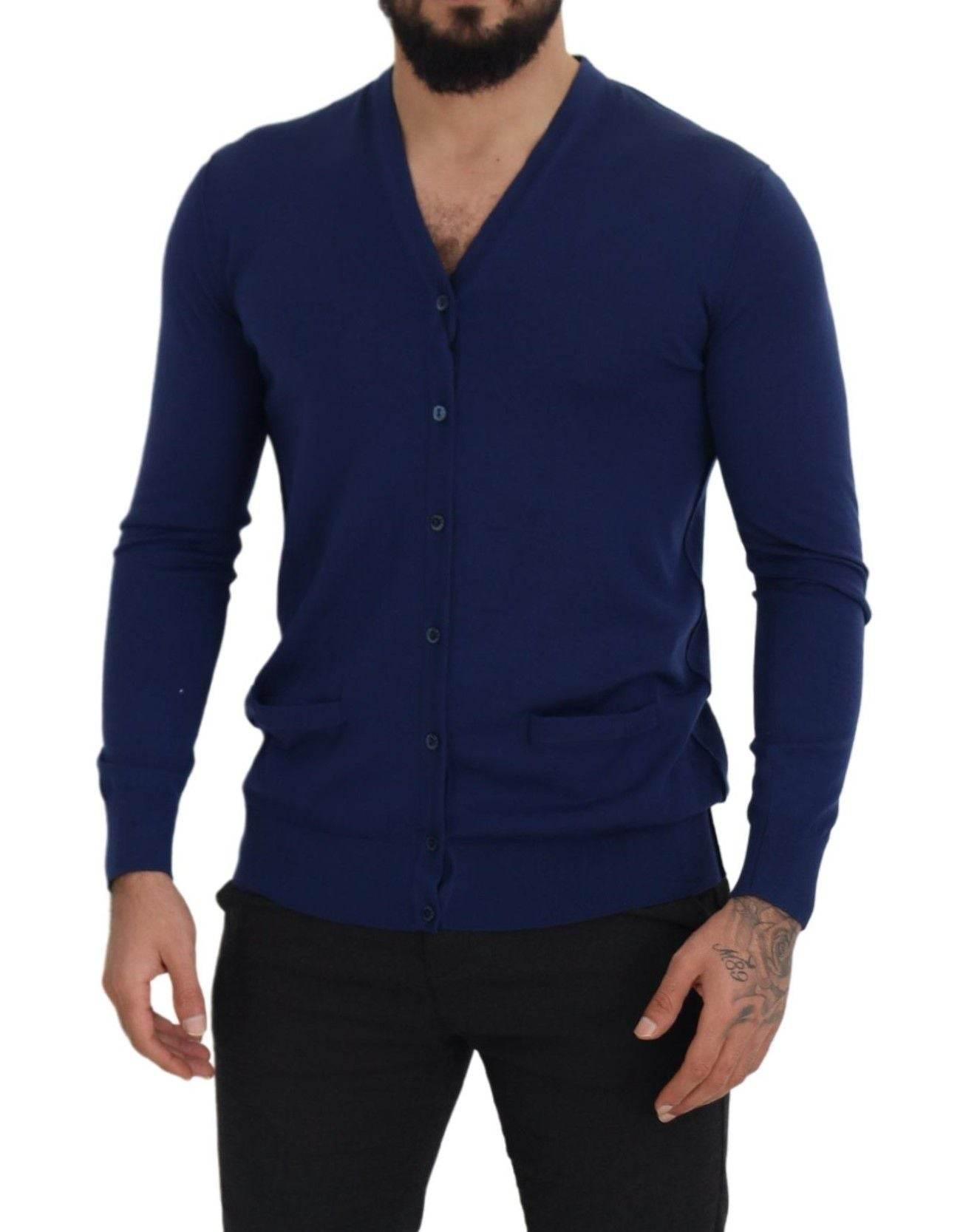 Dolce & Gabbana Blue Wool V-neck Button Down Cardigan Sweater - Hilstor
