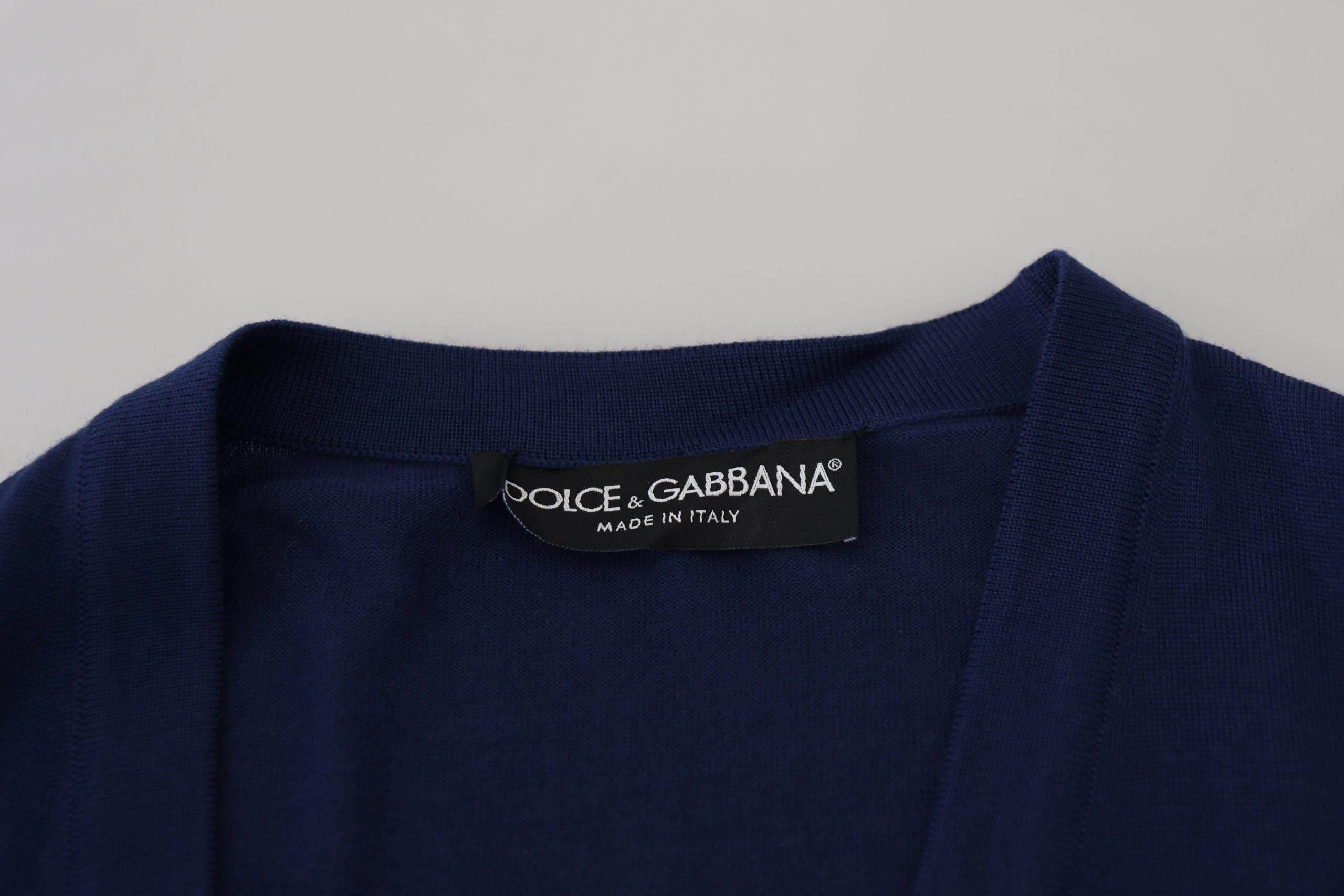 Dolce & Gabbana Blue Wool V-neck Button Down Cardigan Sweater - Hilstor