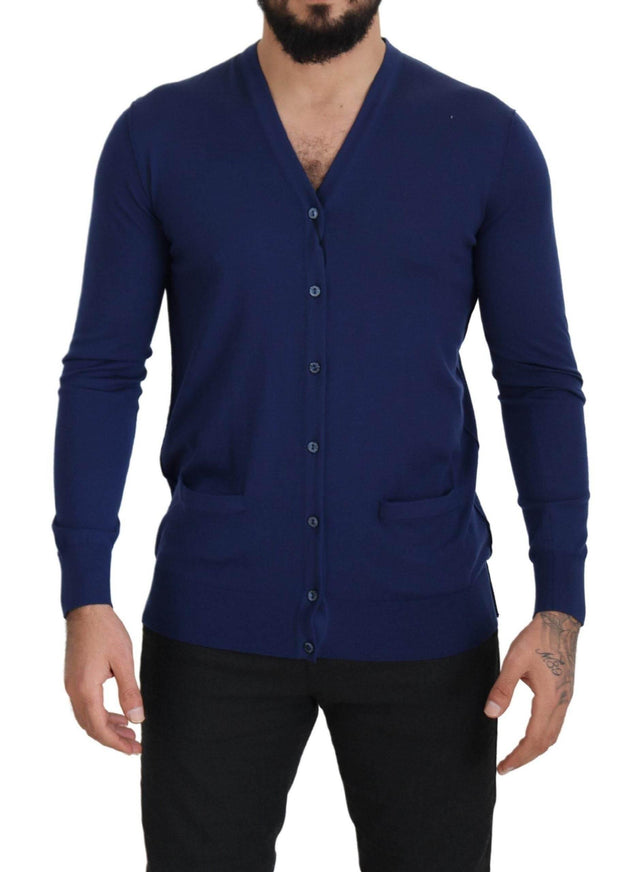 Dolce & Gabbana Blue Wool V-neck Button Down Cardigan Sweater - Hilstor