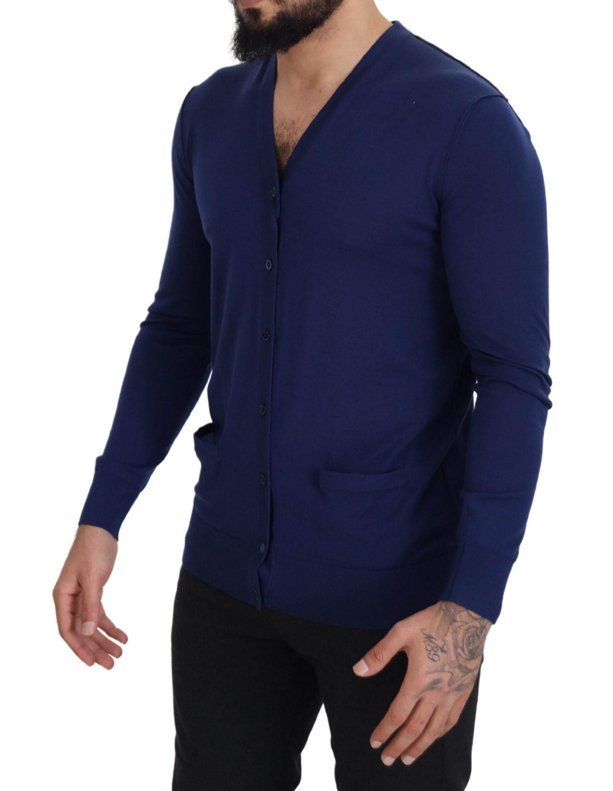 Dolce & Gabbana Blue Wool V-neck Button Down Cardigan Sweater - Hilstor