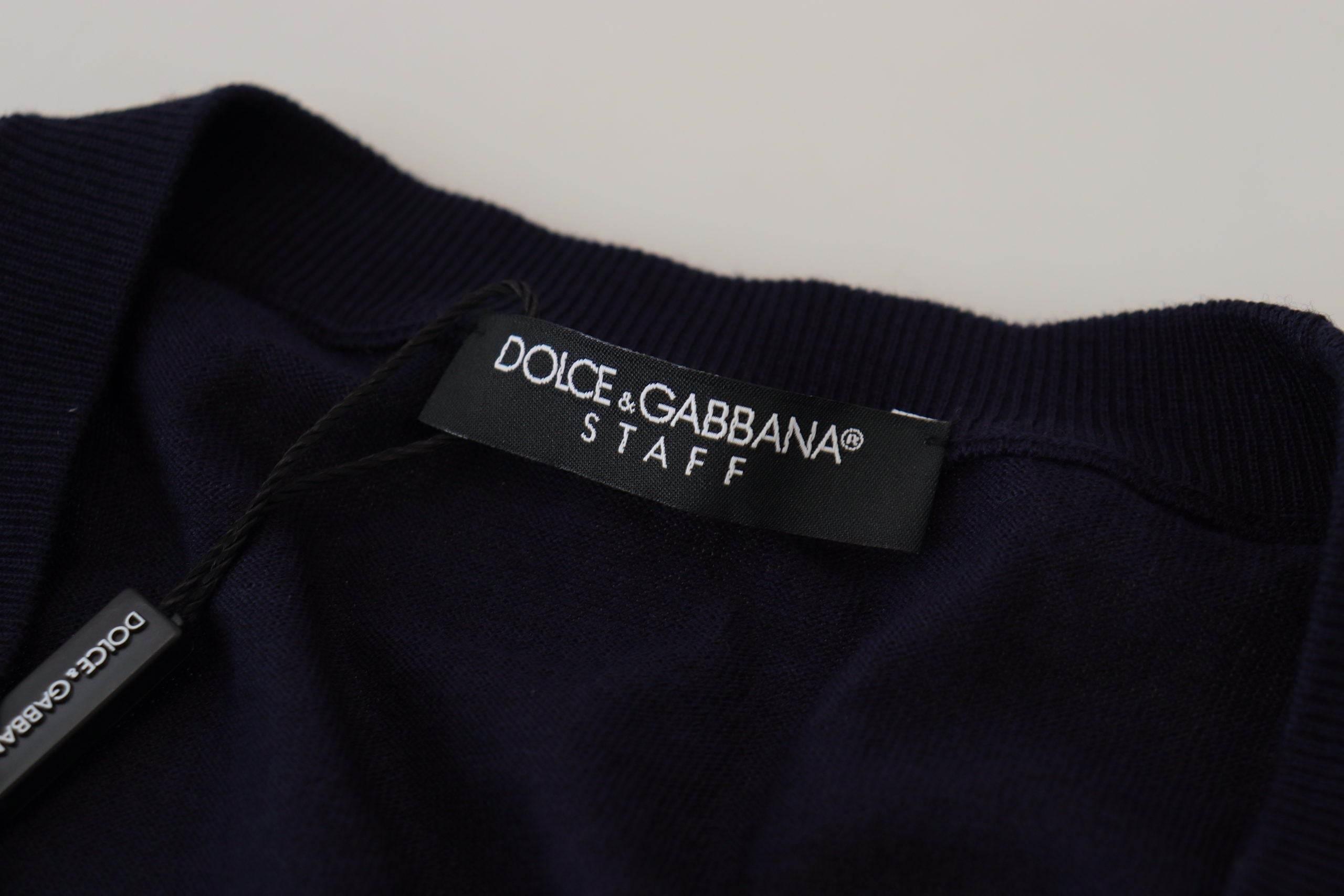 Dolce & Gabbana Blue Wool STAFF Down Cardigan Sweater - Hilstor