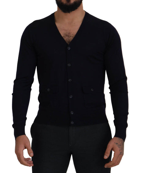 Dolce & Gabbana Blue Wool STAFF Down Cardigan Sweater - Hilstor