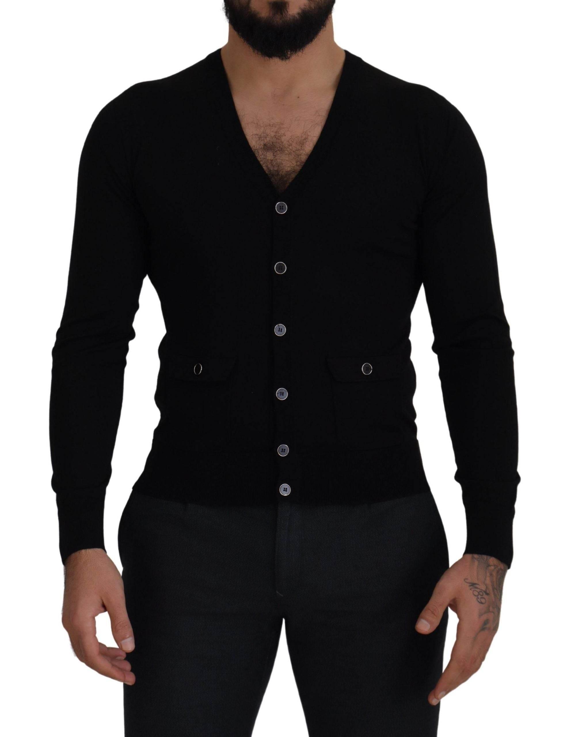 Dolce & Gabbana Black Wool Button Down Cardigan Sweater - Hilstor
