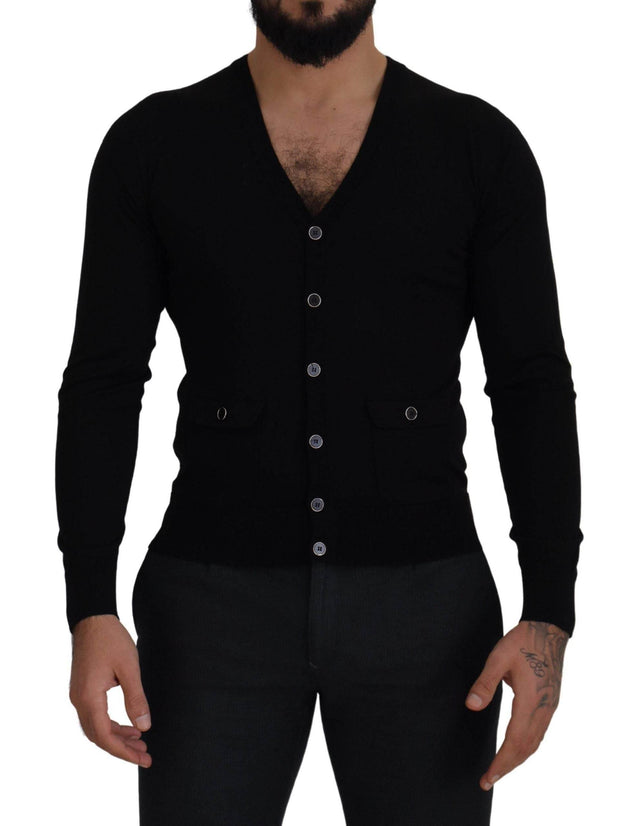 Dolce & Gabbana Black Wool Button Down Cardigan Sweater - Hilstor