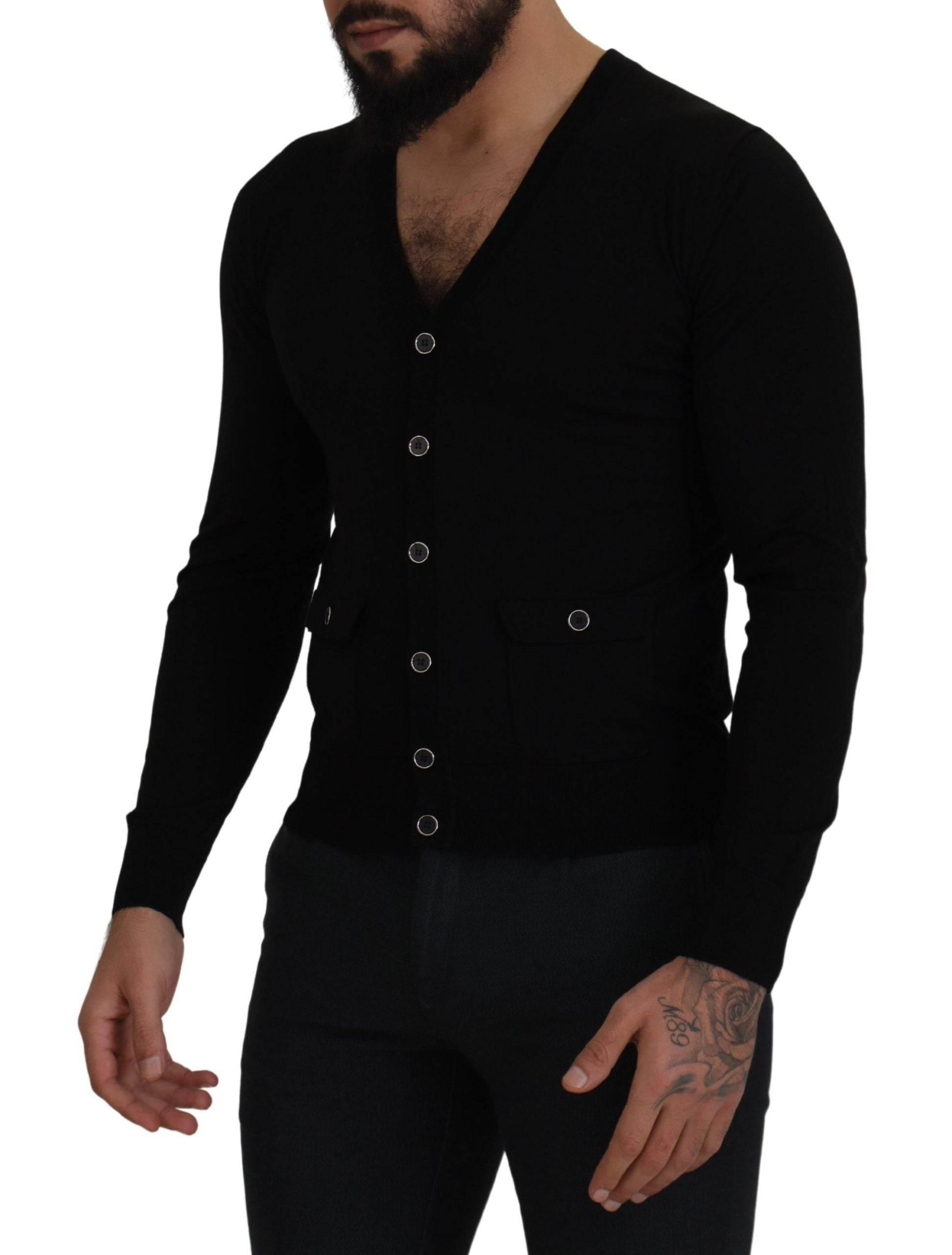 Dolce & Gabbana Black Wool Button Down Cardigan Sweater - Hilstor