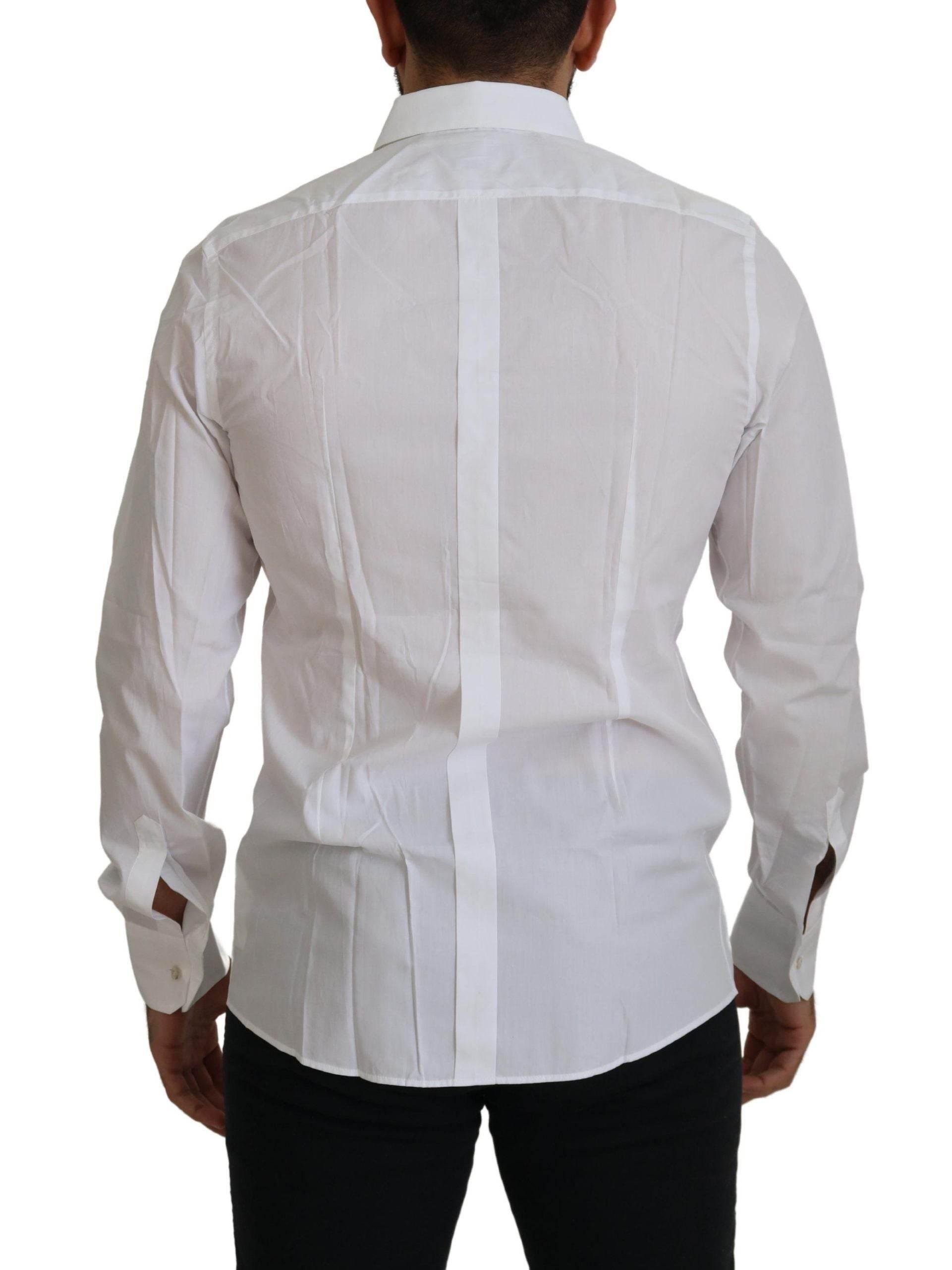 Dolce & Gabbana Elegant White Peacock Feather Dress Shirt - Hilstor