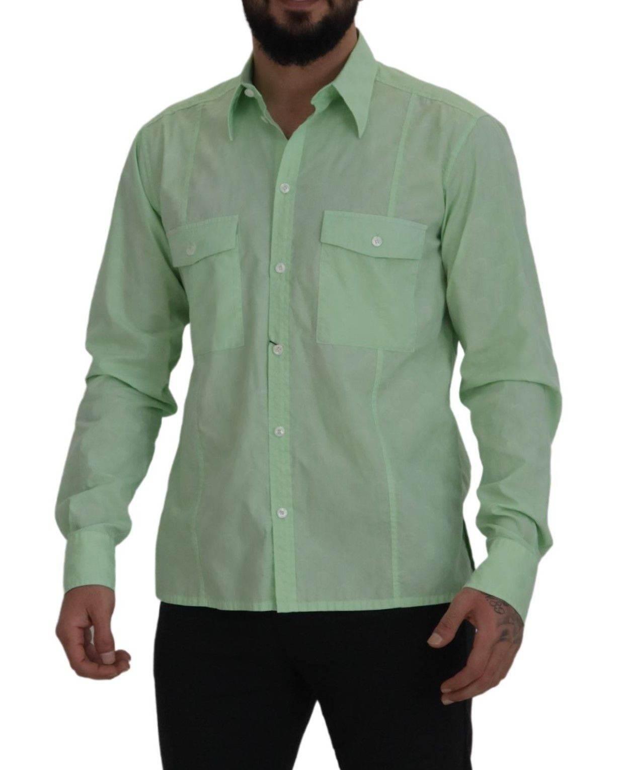Dolce & Gabbana Mint Green Long Sleeves Button Down Shirt - Hilstor