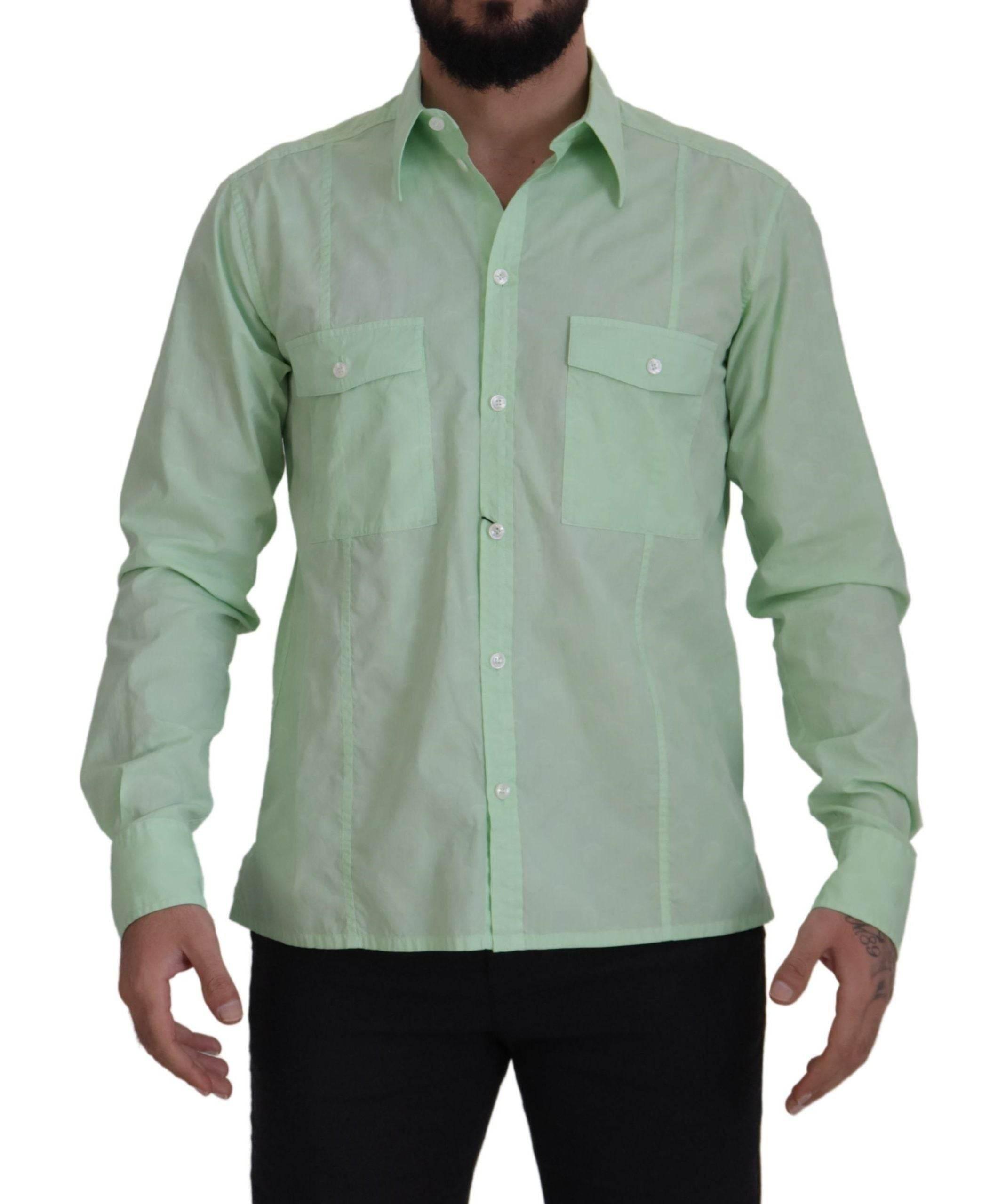 Dolce & Gabbana Mint Green Long Sleeves Button Down Shirt - Hilstor