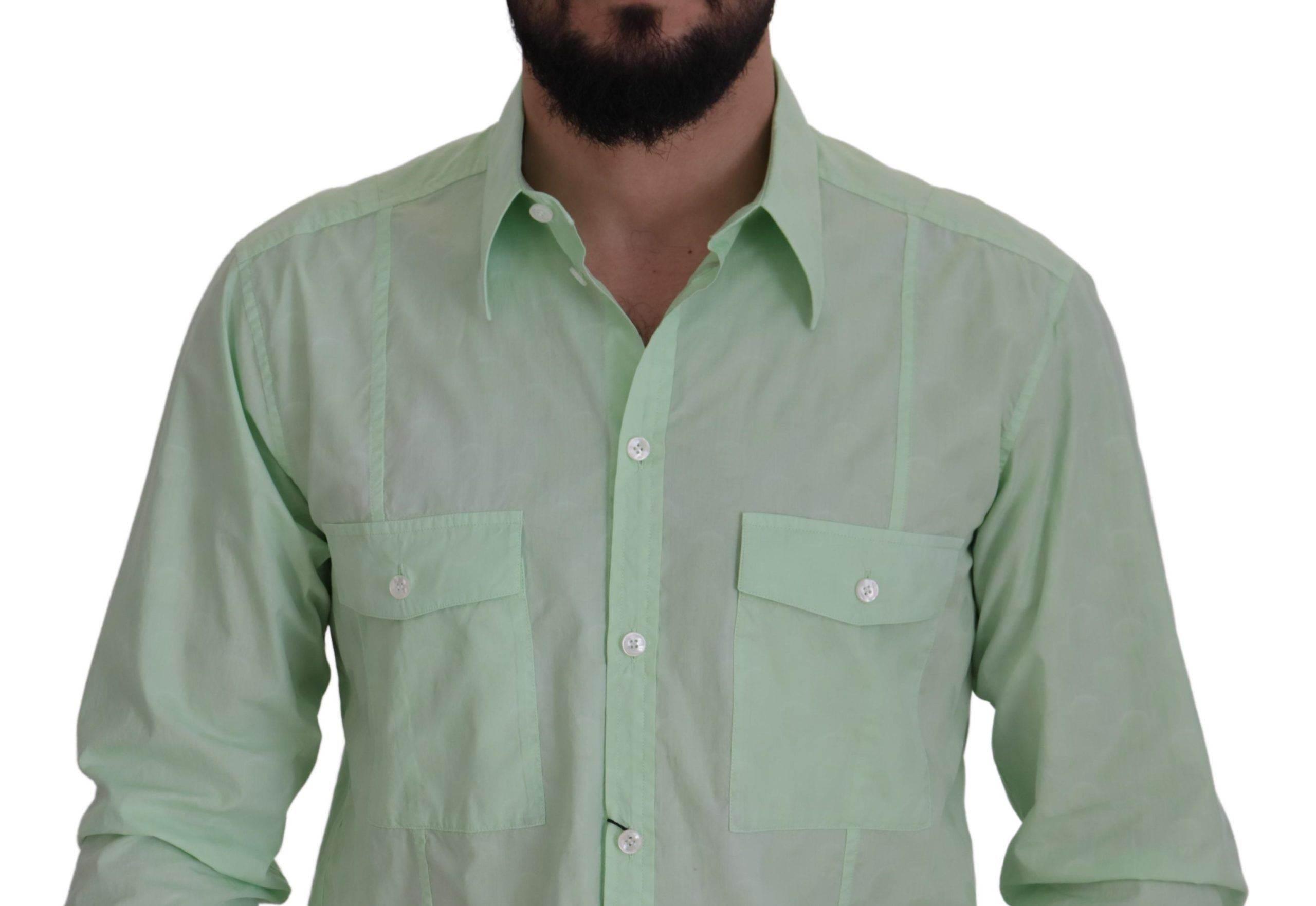 Dolce & Gabbana Mint Green Long Sleeves Button Down Shirt - Hilstor