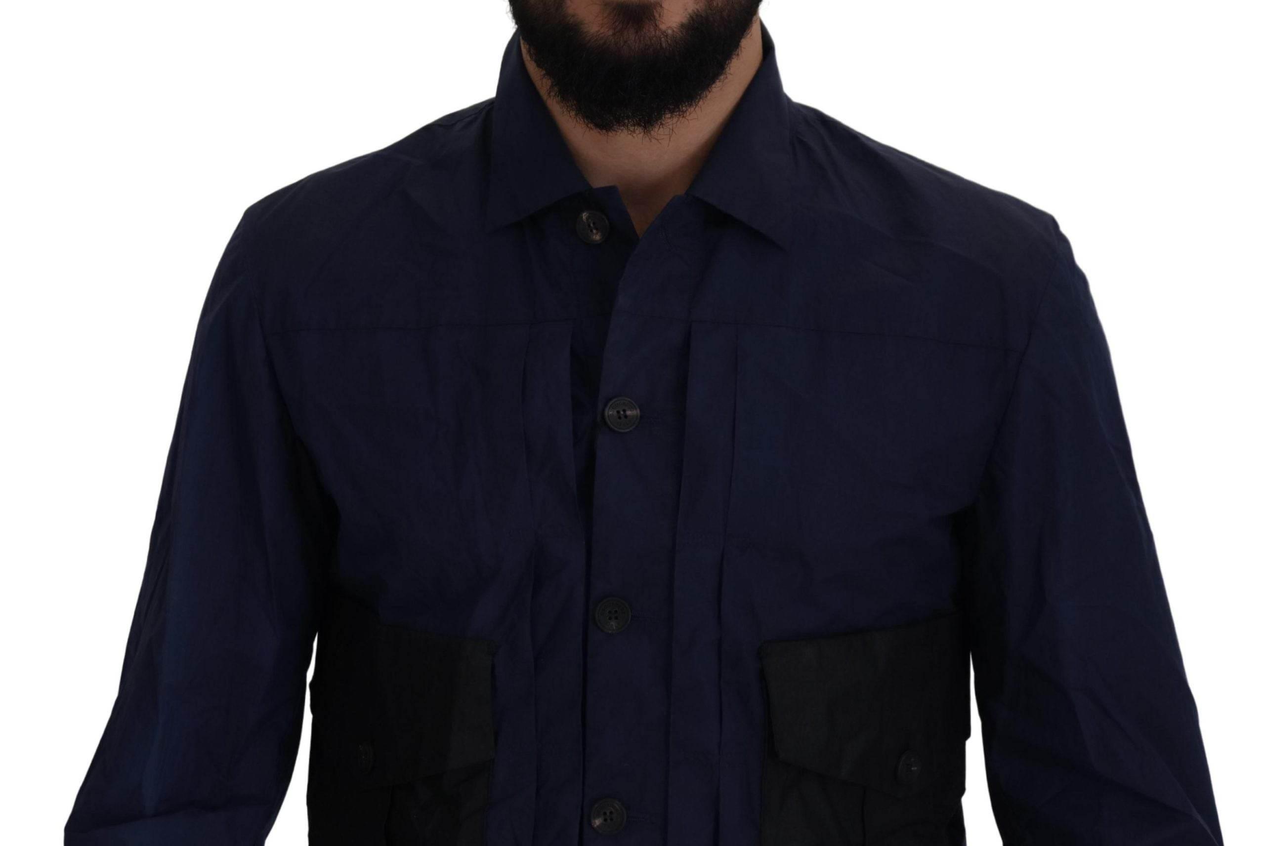 Dsquared² Dark Blue Cotton Collared Long Sleeves Casual Shirt - Hilstor