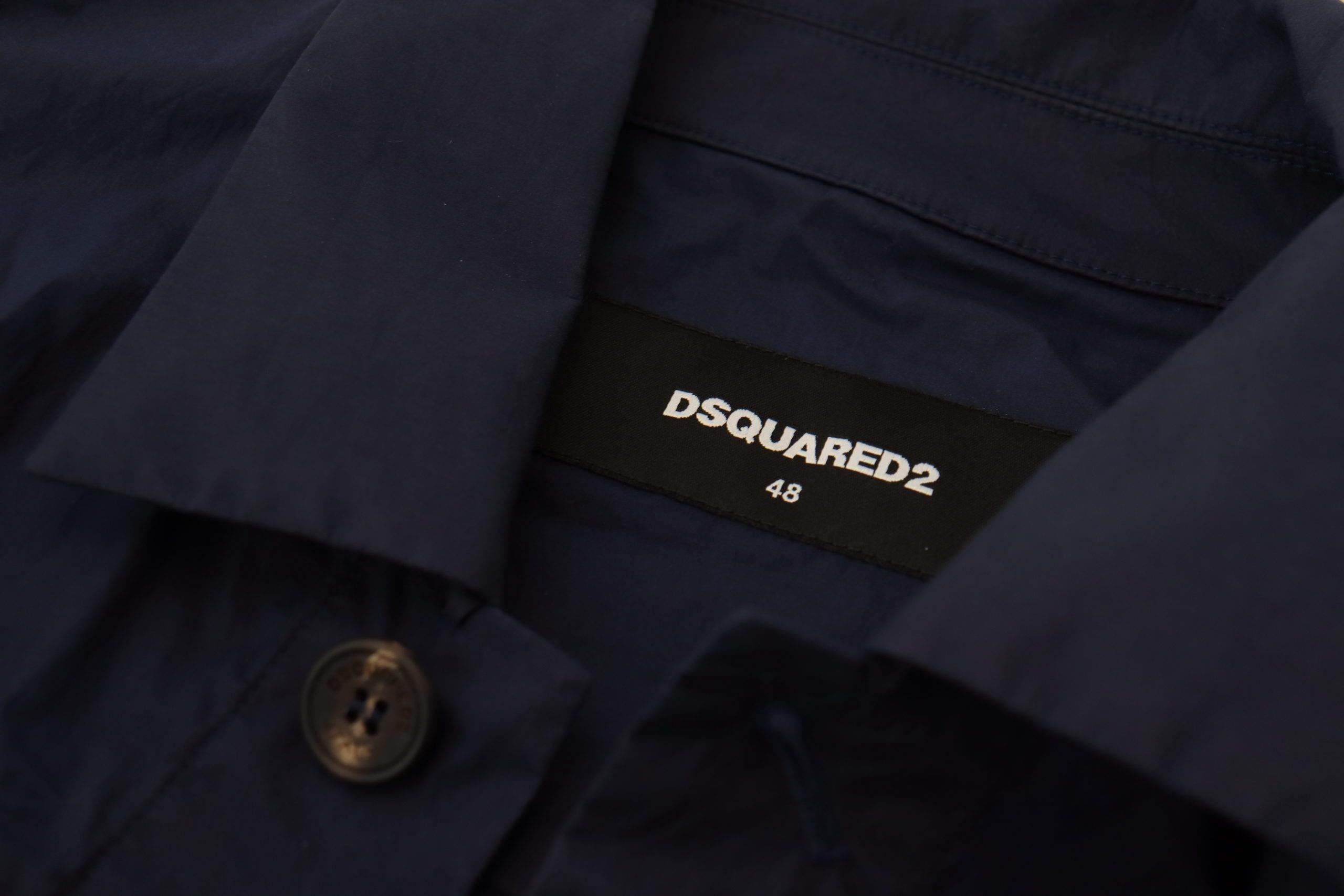 Dsquared² Dark Blue Cotton Collared Long Sleeves Casual Shirt - Hilstor