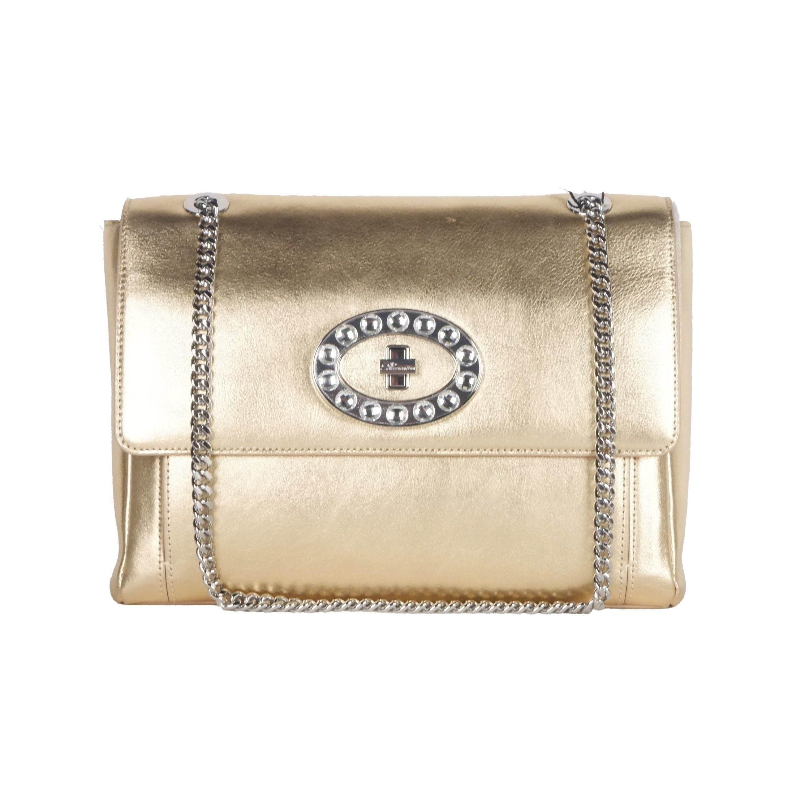 Blumarine Gold Leather Shoulder Women Bag - Hilstor