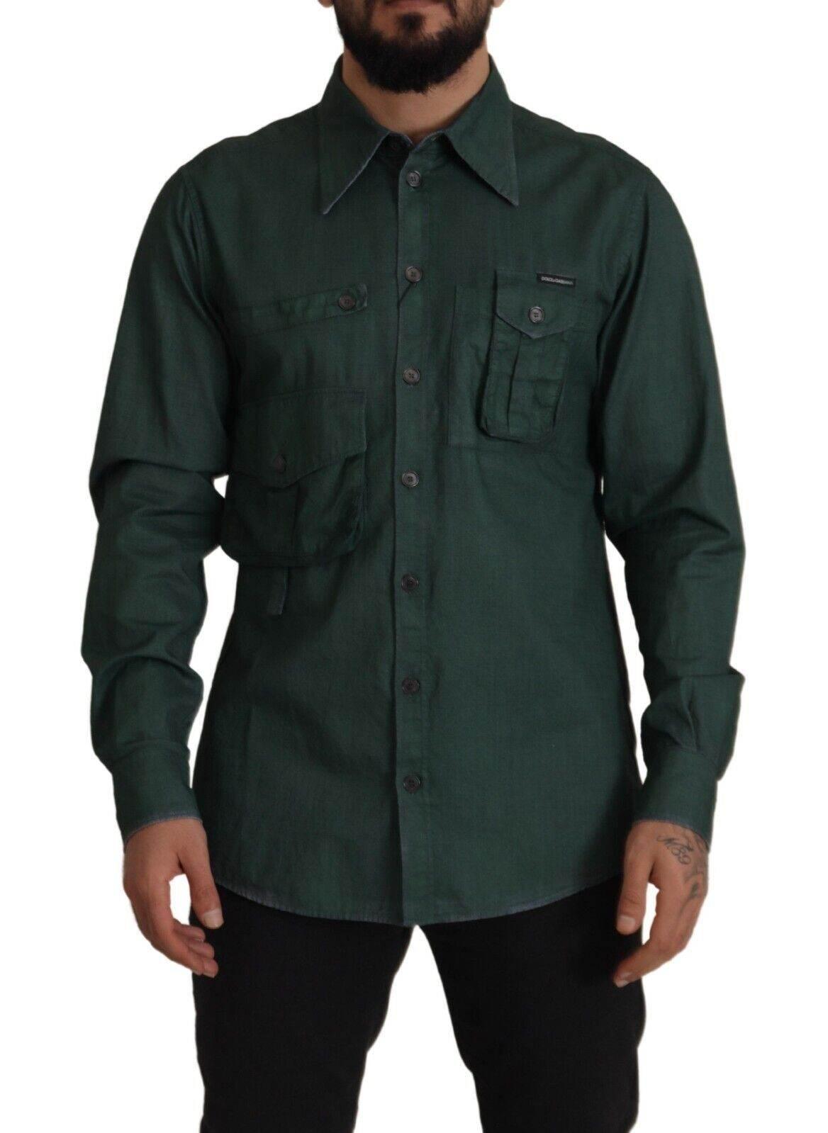 Dolce & Gabbana Dark Green Button Down Long Sleeves Shirt - Hilstor