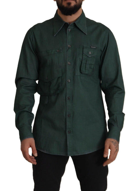 Dolce & Gabbana Dark Green Button Down Long Sleeves Shirt - Hilstor