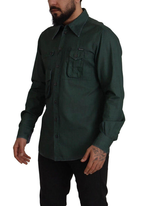 Dolce & Gabbana Dark Green Button Down Long Sleeves Shirt - Hilstor