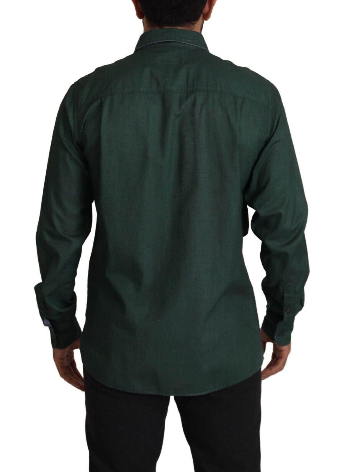 Dolce & Gabbana Dark Green Button Down Long Sleeves Shirt - Hilstor
