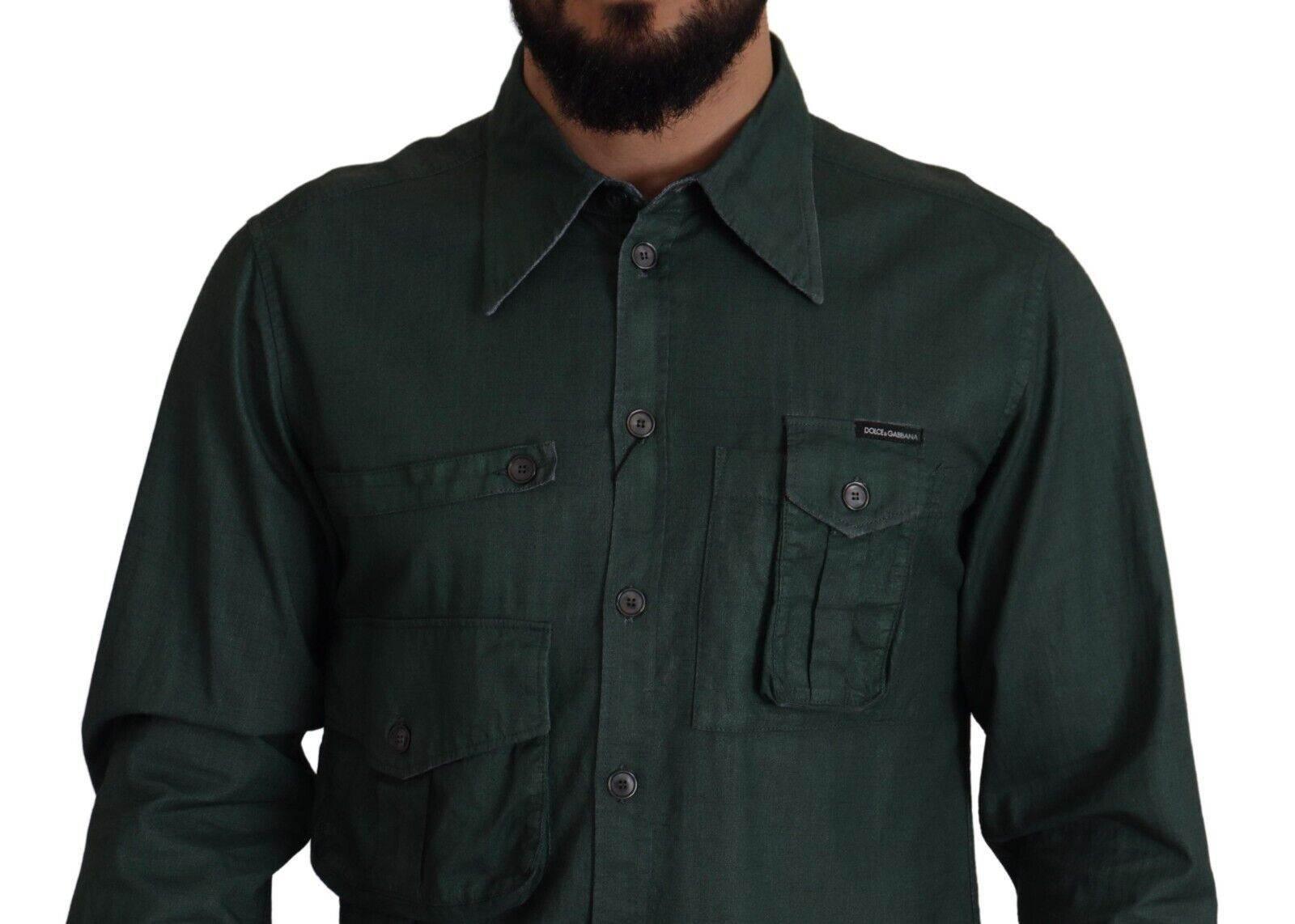 Dolce & Gabbana Dark Green Button Down Long Sleeves Shirt - Hilstor