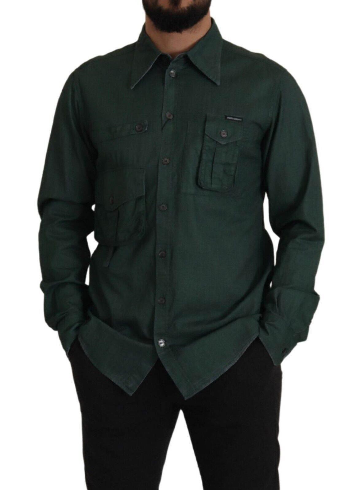 Dolce & Gabbana Dark Green Button Down Long Sleeves Shirt - Hilstor