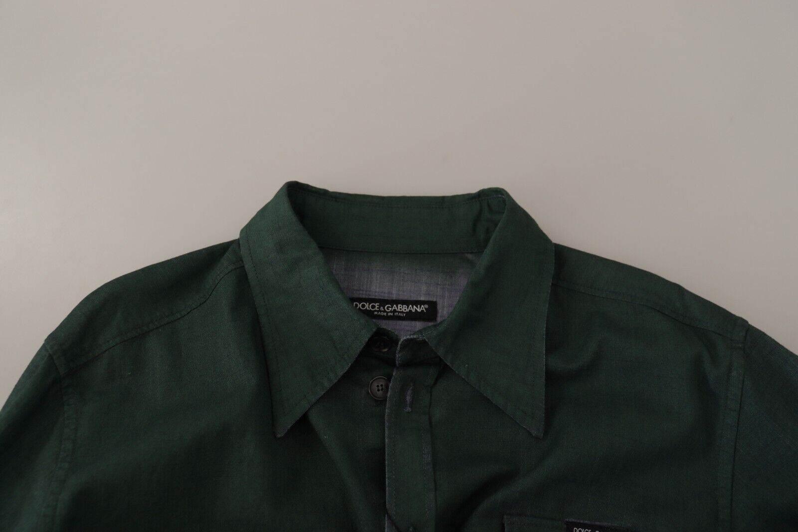 Dolce & Gabbana Dark Green Button Down Long Sleeves Shirt - Hilstor