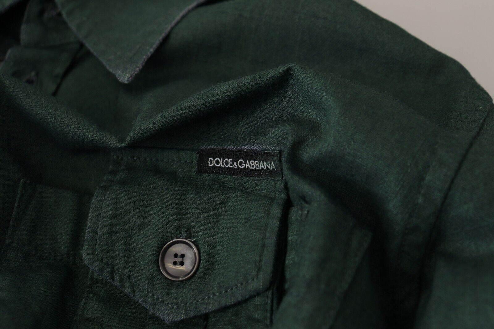Dolce & Gabbana Dark Green Button Down Long Sleeves Shirt - Hilstor