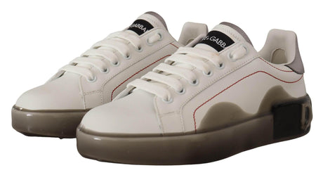 Dolce & Gabbana White Leather Shoes Womens Logo Portofino Sneakers - Hilstor