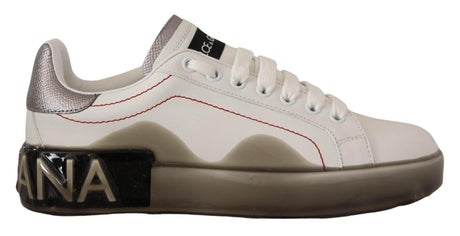 Dolce & Gabbana White Leather Shoes Womens Logo Portofino Sneakers - Hilstor