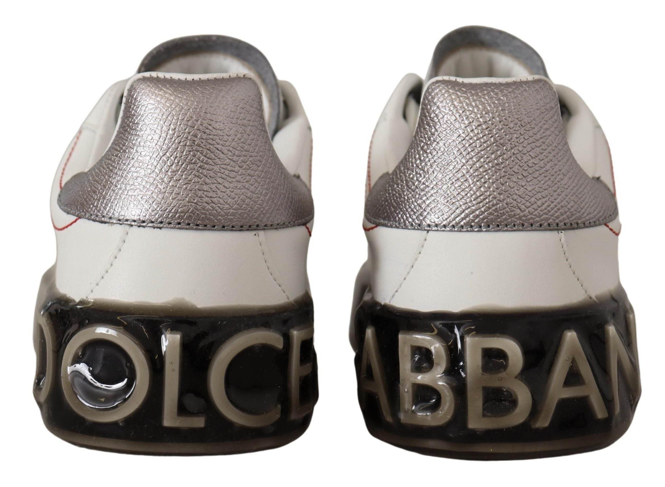 Dolce & Gabbana White Leather Shoes Womens Logo Portofino Sneakers - Hilstor